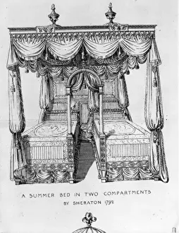 Prints of 1792: A Sheraton summer bed divided into two compartments with a four-poster canopy and curtains. (Photo by Hulton Archive/Getty Images) Heritage Images Prints: Four Poster Twin