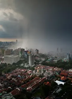 Singapore City Prints: Pouring rain over Singapore city