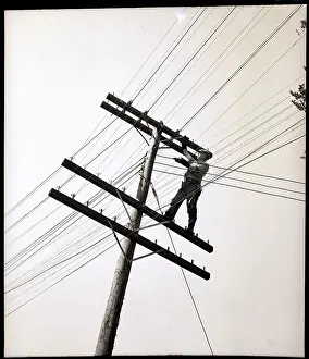 Power Lines Prints: Power Lineman Repairing Electric Line