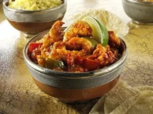 Crustacea Collection: Prawn Bhuna curry and rice, Indian food