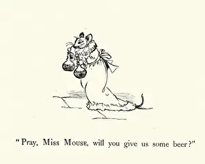 Prints of Vintage illustration of a scene from the childrens nursery rhyme Frog He Would A-Wooing Go, by Randolph Caldecott. Pray Miss Mouse will you give us some beer ? Whimsical nursery rhyme artworks curated to evoke a sense of wonder and imagination: Pray Miss Mouse will you give us some beer, Nursery rhyme, Frog He Would A-Wooing Go