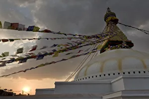 Cultural Image Gallery: Prayer flags hanging from monument