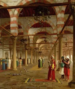 Ecclesial Prints: Prayer in the Mosque, 1871, praying Muslims standing in a place of worship