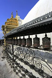 Images Dated 8th November 2014: Prayer Wheels Buddhist Stupa, Monkey Temple