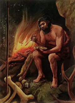 Prehistoric Man Chipping Stone