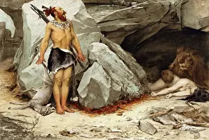 Fear Prints: Prehistoric Man Finding Lion in Cave