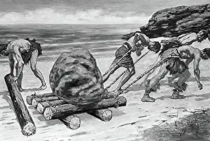 Prehistoric Prints: Prehistoric Men Use Tree Trunk Sled