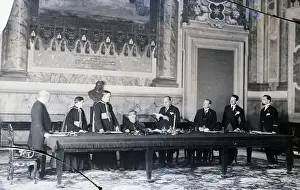 Premier Prints: Premier Mussolini Reads Treaty at Vatican