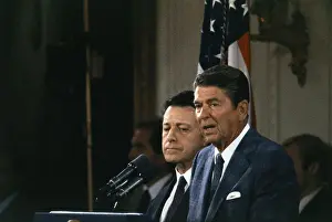 Pres. Reagan with U.S. Sec. of Defense Casper Weinberger