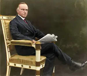 Legs Crossed Prints: President Calvin Coolidge Sitting with Newspaper