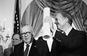 Scroll Prints: President Carter Holds Scroll at Ceremonies