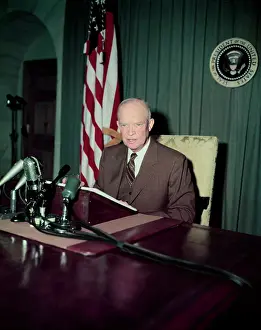 President Dwight Eisenhower Speaking in Microphones