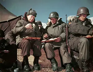 Military Camp Prints: President Eisenhower Eats With Soldiers