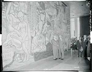 President Eisenhower Posing in Front of Mural
