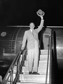 Departure Prints: President Eisenhower Waving from Airplane Steps