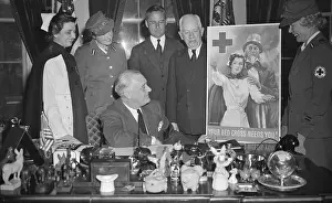 Davis Prints: President Franklin D. Roosevelt Gazing at Portrait Being Held by Red Cross Official