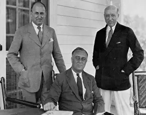 Outdoor Furniture Prints: US President Franklin D. Roosevelt with Henry Morgenthau Jr. and A. Forbes Morgan