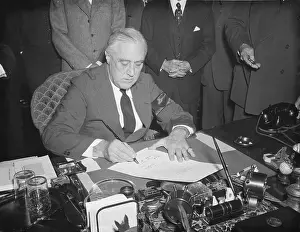 Franklin D Prints: President Franklin D. Roosevelt Signing Resolution