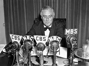 President Franklin D. Roosevelt Speaking into Microphones