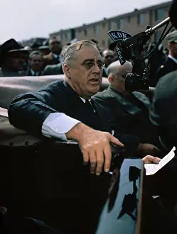 US President Franklin Delano Roosevelt Riding in Car
