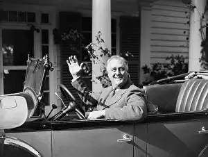 Warm Springs Prints: President Franklin Delano Roosevelt Waving from a Convertible