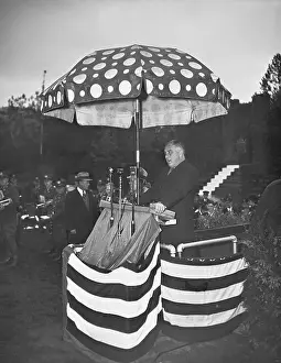 Speaker Prints: President Franklin Roosevelt Speaking Under Umbrella