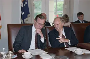 President George Bush Conversing with Dick Cheney at Conference