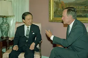 President George Bush Conversing with Japanese Prime Minister Kaifu