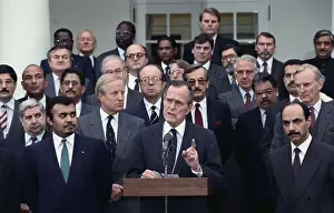 President George Bush Talking to Reporters
