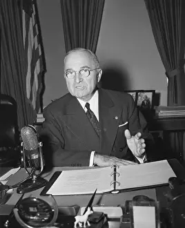 President Harry S. Truman During a Radio Speech in His Office