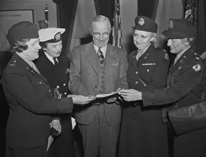 President Harry S. Truman Sharing New Bill with Military Nurses