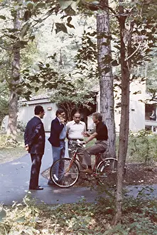 President Jimmy Carter On A Bike Talking To Egyptian Delegation