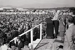 President Johnson Addressing Troops