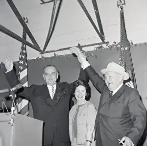 Barbecue Prints: President Johnson With First Lady and Chancellor Erhard