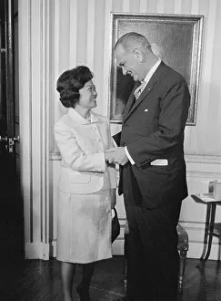 President Johnson Holding Hands of Patsy Mink