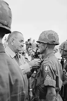 Pins Prints: President Johnson Pins Soldier