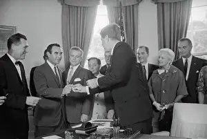 Carl Bert Albert Prints: President Kennedy Giving a Pen