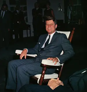 President Kennedy Relaxing in a Rocking Chair