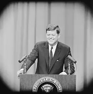 President Kennedy Smiling at Press Conference