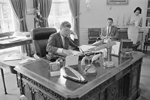 President Kennedy Talking on Phone in Oval Office