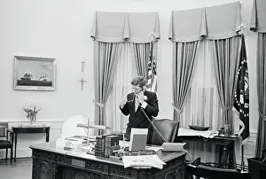 President Kennedy Talking on Phone in Oval Office