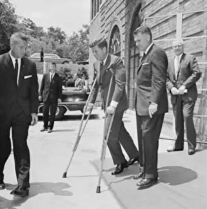 Crutches Prints: President Kennedy Walking With Crutches