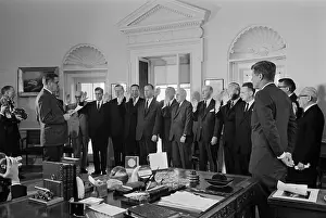 President Kennedy Watching Inauguration of Arms Control Agency