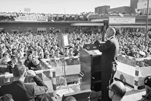President Lyndon B. Johnson Speaking to Large Crowd