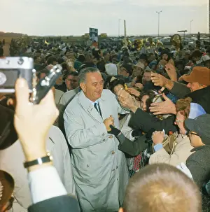President Lyndon Johnson Amidst Crowd After Newspaper Endorsement