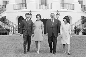 President Lyndon Johnson with Daughter and Her Fiance