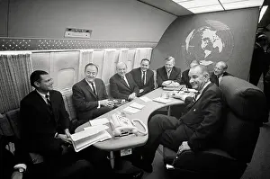 President Lyndon Johnson with Important Officials on Airplane