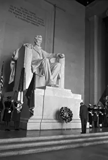 President Lyndon Johnson Praying at Lincoln Memorial