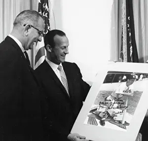 Stan Musial Prints: President Lyndon Johnson & Stan Musial At The White House