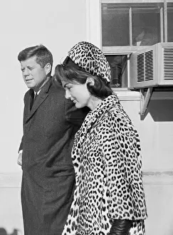 Fur Hat Prints: President and Mrs. Kennedy Leaving Community Center